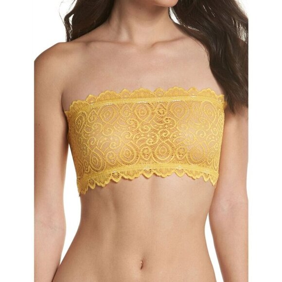 NWOT Free People Intimately Seamless Lace Reversible Yellow Bandeau Bra - Picture 2 of 5